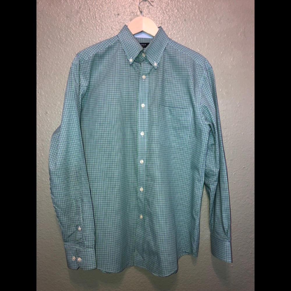 Green and blue plaid Nautica button down shirt